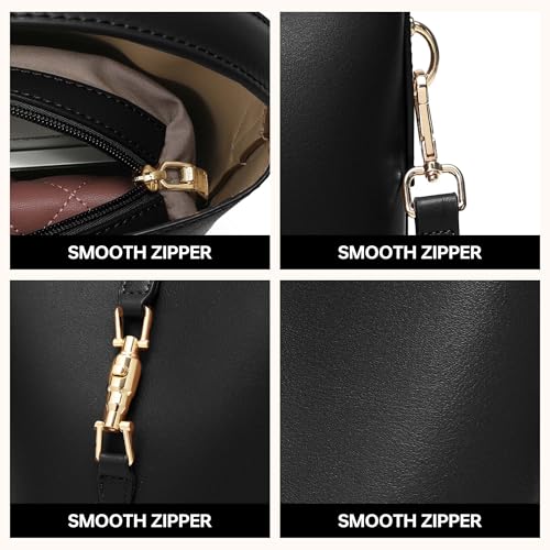 GEMIU Leather Bucket Purses for Women Crossbody Bags for Women Small Shoulder Purses with Adjustable Strap Black - color: Black