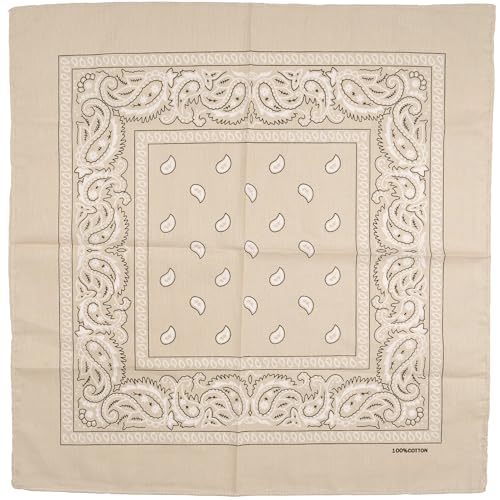 Raylarnia Bandana Multi-Purpose 100% Cotton Headbands for Women, 22 inch Paisley Cowboy Bandanas for Men - color: Tan