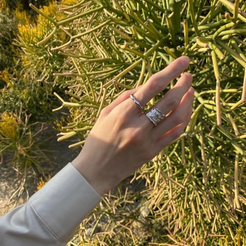 TIANYI Handmade Hammered Wide Silver Ring for Women Boho Trendy Thumb Band Adjustable Ring Open Minimalist Silver Statement Ring Women Jewelry Gift for Christmas