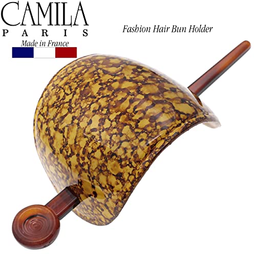 Camila Paris CP3340 French Hair Barrette with Stick, Hair Ponytail Holders, Amber, Slide Hair Pins for Buns Chignon, Strong Hold Hair Bun Clip, No Slip Hair Accessories for Women, Made in France - color: Amber
