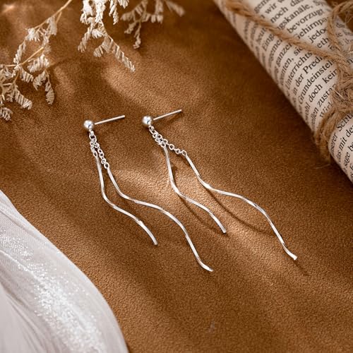 NECOCY Gold Dangle Earrings for Women Non Tarnish 14K Gold Plated Drop Wedding Hypallergenic Earring Dainty Long Hanging Chain CZ Pearl Threader Earrings Trendy Silver Plated Jewelry for Women - style: Silver&Style5