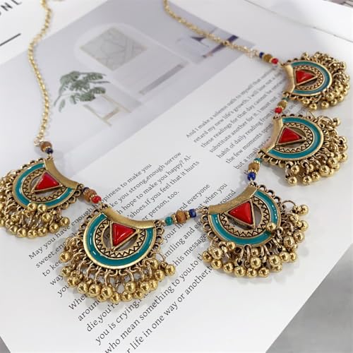 Bohemian Jhumkas Jewellery Set Vintage Oxidized Tribal Bollywood Traditional Jhumka Tassel Beaded Choker Necklace for Women Bride Ethnic Dangle Earrings Wedding Party Fashion Indian Costume Gifts