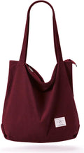 KALIDI Women Corduroy Tote Bag Zipper Casual Tote's Handbag Big Capacity Shoulder Bag with Pockets - color: Red