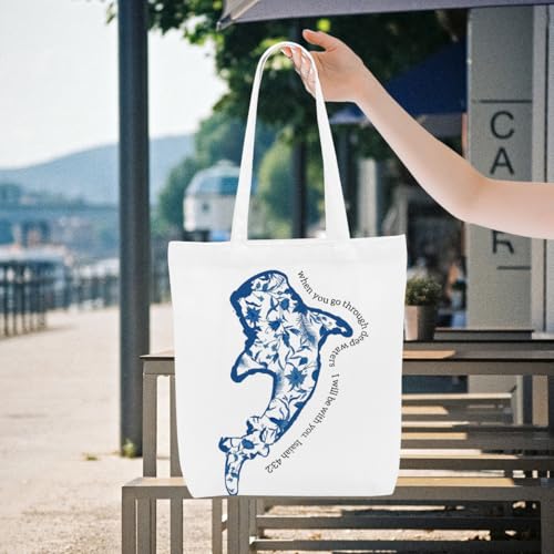 Floral Beach Whale Shark Gifts Jellyfish Christian Canvas Tote Bag for Work Totes for Women Christmas Bible - color: Isaiah01 179