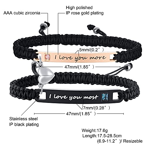 MEALGUET Personalized Couple Bracelet Customized Couple Bracelets Set Mutual Attraction Custom Name Relationship Bracelet Personalized Gift for Men Women - style: I love you more/most-heart magnetic