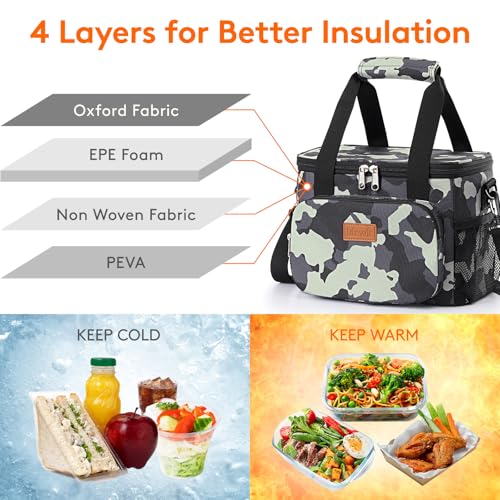 Lifewit Medium Lunch Bag, Insulated Lunch Box, Soft Cooler Cooling Tote for Adult Men Women, Camouflage 12-Can (9L) - color: Camouflage, size: Medium(9L)