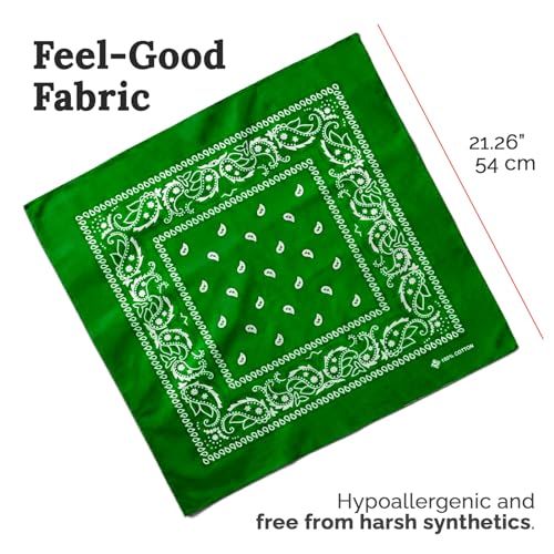 ZENO 100% Cotton & Natural Fibers Bandana Scarf - Soft, Durable, Machine Washable – Unisex for Men & Women - color: Green Single