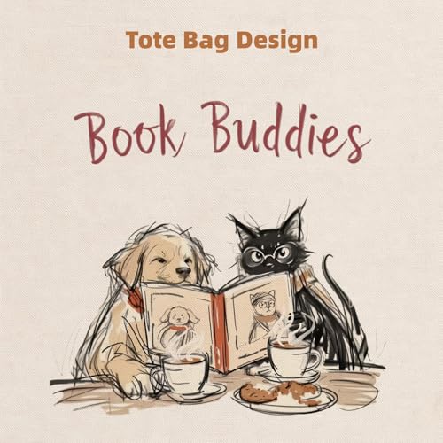 Canvas Tote Bag with Zipper for Women, Aesthetic Tote Bag with Pocket for Vacation, Shopping, Travel, Beach - style: Book Buddies