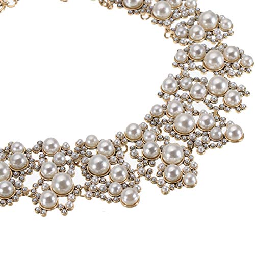 Jerollin Crystal Rhinestone/Pearl Statement Chain Necklace, Vintage Choker Bib Pendant Necklace Bohemian Bling Tassel Collar Statement Necklace for Evening Party - color: White