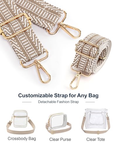 PACKISM Clear Sling Bag Stadium Approved - Clear Bag for Stadium Events & Holographic Bag for Music Festivals Jacquard Strap - color: 02_guitar Strap Beiges