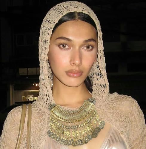 Vintage Tassel Coin Collar Bib Statement Necklace for Women Men Ancient Gold Silver Retro Engraved Exaggerated Short Chunky Boho Choker Ethnic Gypsy Tribal Clavicle Chain Pendant Costume Party Jewelry - color: Ancient Gold