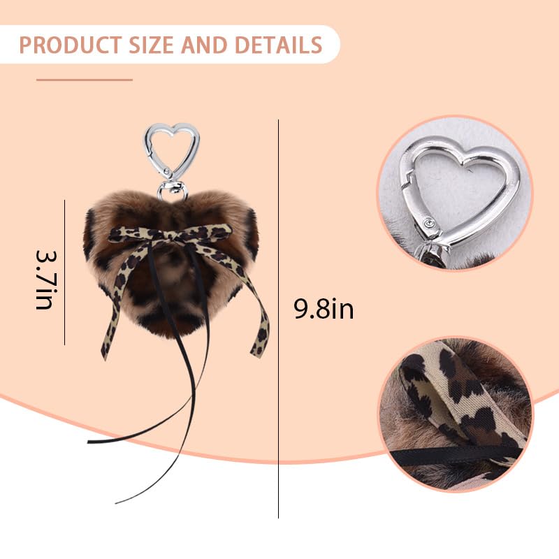 Leopard Faux Fur Keychain for Purse Charms for Handbags Leopard Plush Key Chain for Car Keys - color: Color 14