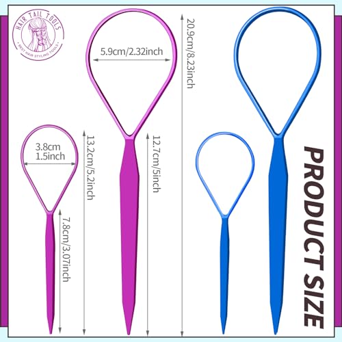 Teenitor 4pcs Pony Hair Tail Accessories, 2 Pairs French Braiding Tool, Turvy Styling Tool for Women Girls, Ponytail Pull Through Tool Purple/Blue - color: Purple/Blue