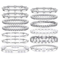 KISS WIFE Bracelets for Women, 13 Pcs Gold Silver Beaded Bracelet Stack with Faux Pearl, Stretch Elastic Strand Ball Fashion Jewelry Set, Adjustable Accessories Gifts - color: Silver