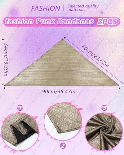 AWAYTR Y2K Hair Bandanas for Women Hair - 2Pcs Punk Head Wraps for Girls Hair Scarf Grunge Disco Head Cover - color: Solid (Gold/Wine)
