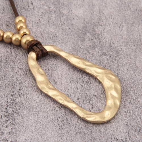 GelConnie Leather Necklaces Turquoise Long Boho Necklaces for Women Brown Chunky Circle Pendant Chocker Necklace Gold Sweater Necklace - style: Brown Gold Boho Necklace