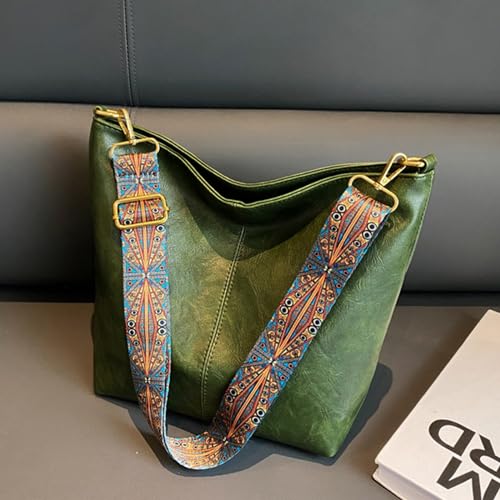 Hobo Bags for Women Crossbody Bag Guitar Strap Purse Vegan Leather Shoulder Handbags Boho Purses Tote Bucket Bag - color: Green