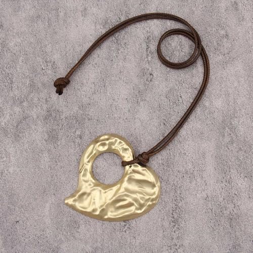 GelConnie Leather Necklace for Women Round Wooden Pendant Long Leather Choker Vintage Sweater Necklace Gold Chunky Boho Necklaces for Women - style: Boho Heart Necklace