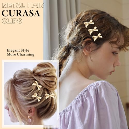 CURASA Metal Hair Bows For Women Girls 8Pcs Small Gold Hair Clips Bow Knot Alligator Hair Pins Fashion Decorative Braided Hair Accessories For Styling Elegant Mini Duckbill Hair Barrettes Party