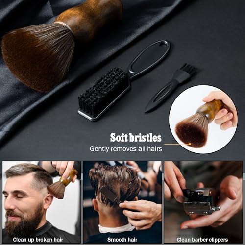 SALONSILK Barber Neck Duster Shaving Brush Set, 5 in 1 Professional Barber Accessories Cleaning Supplies, Hair Cutting Cleaning Hairbrush Styling Tool - color: Hair Cutting Brown