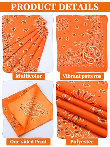 Unittype 36 Pieces Paisley Bandana Cowboy Bandanas Sports Novelty Headband Square Scarf Outdoor for Western Party Costume - color: Orange, style: Classic Style