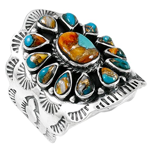 Sterling Silver Genuine Gemstones & Turquoise Ring (SELECT color) - color: Spiny Turquoise