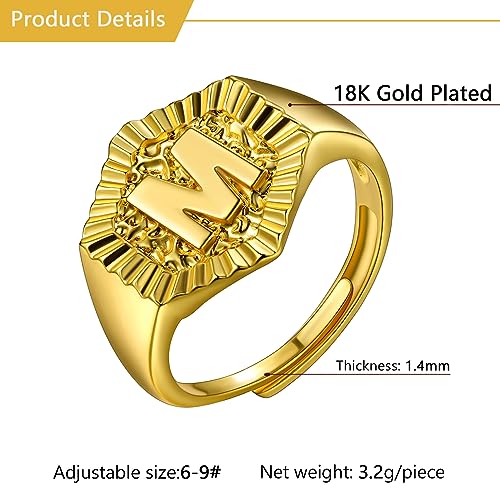 U7 Initial Ring Wedding Band for Men Women 18K Gold Plated Statement Hexagon A-Z Letter Jewelry Personalized Stackable Signet Rings - color: M