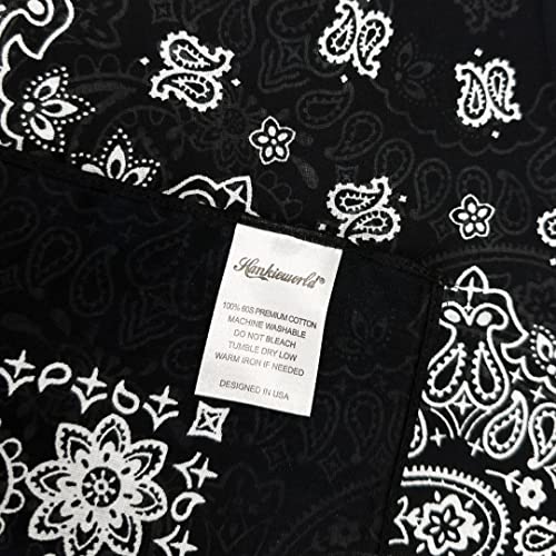 Single Pack Bandanas 60s Premium Cotton Soft Thin Handfeel Large Handkerchief for Men and Women - color: 1 Pack Black