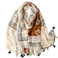 WaJuemy Travel Boho Scarf for Women Casual Lightweight Pashmina Scarves Fashion Multicolor Shawl Wraps with Fringed Beads - color: 33 Beige Boho