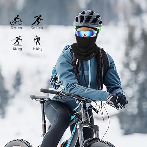 WK IEASON Winter Thermal Fleece Hat Scarf Set for Men Women Warm Windproof Cap Neck Warmer Fleece Beanie Scarf Set for Skiing - color: Solid Black