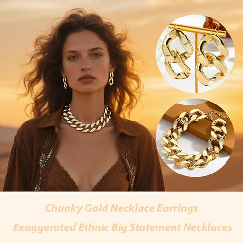 choice of all Chunky Gold Necklace Statement Necklace for Women Punk Chain Thick Gold Choker Jewelry Trendy Birthday Gifts - color: I:chunky necklace earrings set