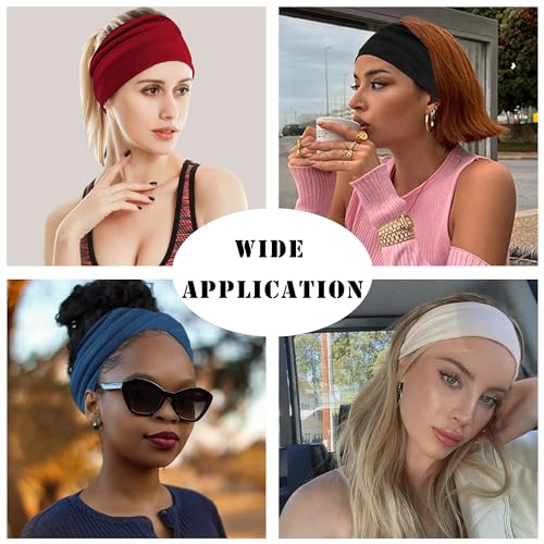 FULZTEY Wide Headbands for Women Neutral Knotted Headwraps Fashion Head Bands Elastic Non Slip Workout Yoga Sweat Hairbands Soft Cotton Turbans Large African Bandana Hair Accessories 4Pcs - color: Style 106