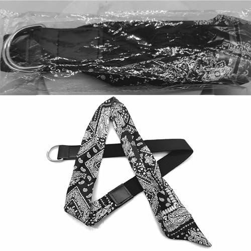 Women Boho Canvas Cowboy Belt Blue Paisley Western Belts with Double D-Ring Buckle 1.5" Wide