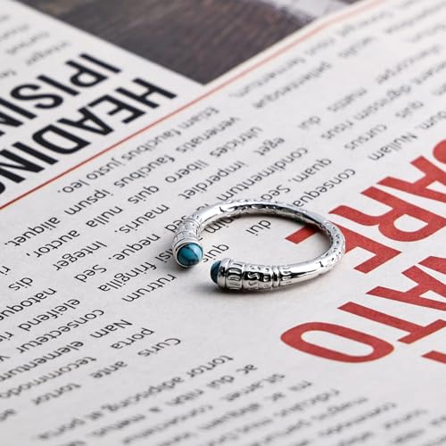 Turquoise Ring for Women Silver Open Ring with Genuine Stone Boho Adjustable Ring Western Design December Birthstone Jewelry