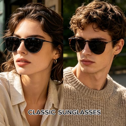 THUNY Retro Round Polarized Sunglasses Men Women with UV 400 Protection,Trendy Lightweight Sun Glasses for Driving Fishing