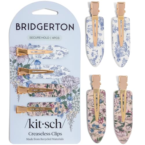 Bridgerton x Kitsch Creaseless Hair Clips for Women - No Crease, No Bend Hair Clips for Styling, Bangs, Makeup Application, Face Wash | Recycled Acrylic - Toile in Bloom | Ideal Gifts for Women, 4pcs - color: Toile in Bloom