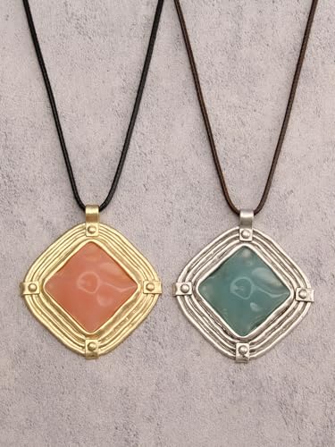 Jeilwiy Leather Necklace for Women Funky Necklace Choker String Cord Necklace with Pendant Boho Style Jewelry - style: Large Necklace