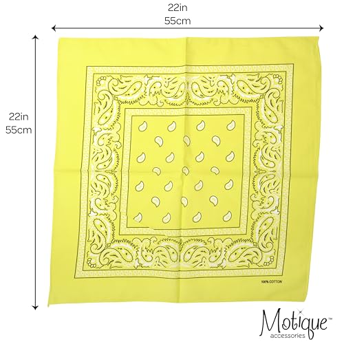 Motique Accessories 22 Inch Cotton Paisley Bandana - color: Bright Yellow