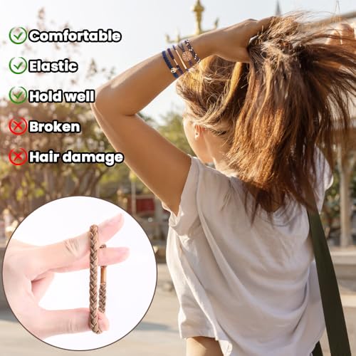 DIYDEC 10PCS Hair Ties Bracelet for Women 5 Styles Soft Braided Boho Hair Bands Elastic No Damage Hair Ties for Girls thick Thin Long Curly Hair Accessories(Beige and light coffee) - color: Beige and light coffee