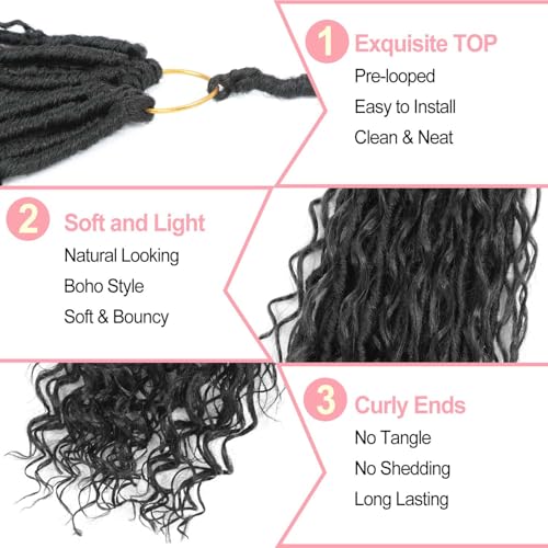 Goddess Locs Crochet Hair 7 Packs Bohemian Faux Locs Pre-Looped Braids, Black Boho Goddess Soft Locs Crochet Hair with Curly Ends Hair Extensions for Women (1B, 18 Inch) - color: 1B, size: 18 Inch