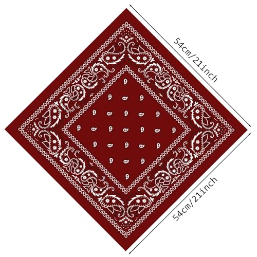 PLULON Bandanas for Men Women 4/12/24/30 Pack, Paisley Pattern Bandana Bulk Headbands Handkerchief Face Mask 100% Polyester - color: Burgundy