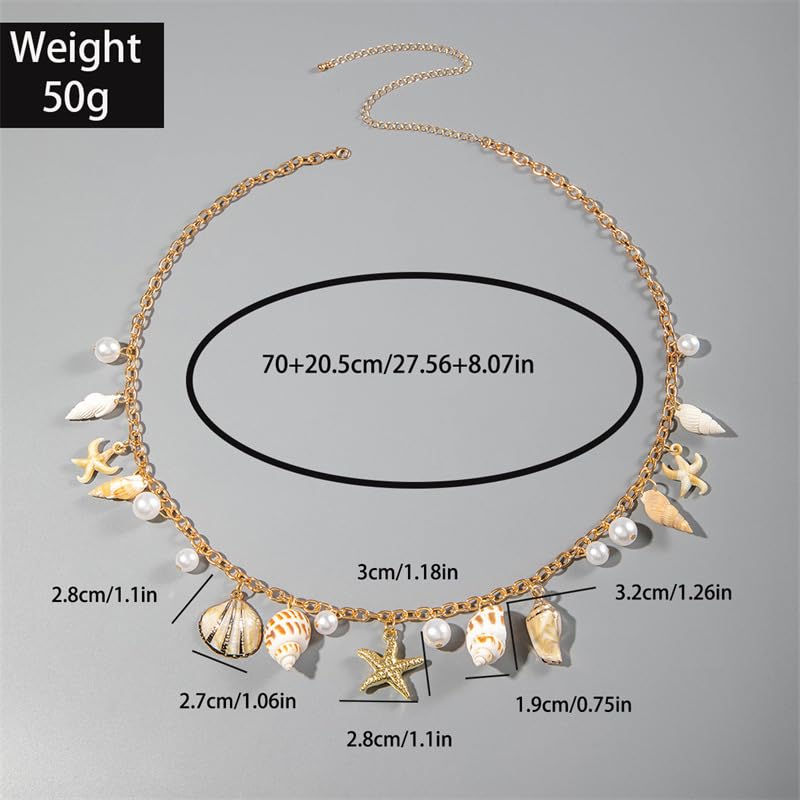 Gold Starfish Seashell Waist Chain Belt for Women Boho Mermaid Pearl Body Chain Summer Beach Vacation Bikini Jewelry Accessories - style: Starfish conch and seashell