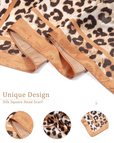 Molans 35" Silk Satin Square Head scarves - 4Pcs Large Scarfs Hair Bandana Head Kerchief Neck Scarf Sleeping Wraps for Women - color: Leopard Print