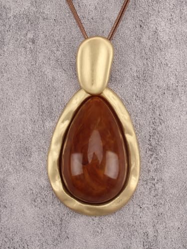 GelConnie Long Necklaces for Women Boho Large Pendant Necklace Casual Bohemian Brown Leather Choker Sweater Circle Statement Stone Necklace - style: Red Gold Long Necklace
