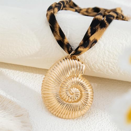 Scarf Necklace with Charm Gold Starfish Chunky Cross Heart Flower Pendants Bandana Charm Necklace Western Scarf for Women Boho Cowgirl Country Cowboy Accessories Beach Vacation Vacation Outfits Jewelry - color: A9-Scarf Necklace With Shell Charm