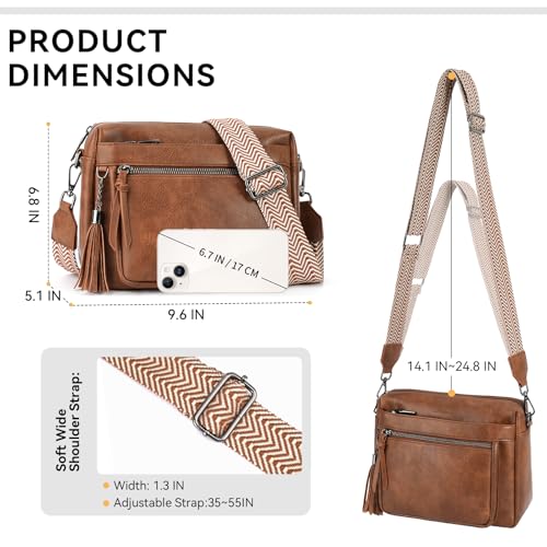 MEITRUE Crossbody Bags for Women, Vegan Leather Crossbody Purse Trendy Multi Pockets Shoulder Handbag with Tassel - color: 01-brown