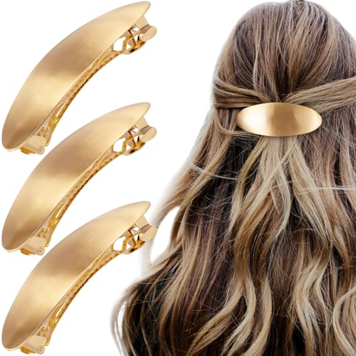 HINZIC 3pcs Oval Hair Barrette, Non-Slip Large Hair Clip for Women, Vintage French Wedding Prom Formal Hairpins Accessories for Thick Thin Long Short Curly Straight Hairstyles- Gold - color: Gold-3pcs