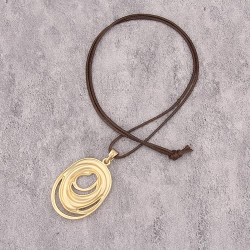 GelConnie Leather Necklace for Women Round Wooden Pendant Long Leather Choker Vintage Sweater Necklace Gold Chunky Boho Necklaces for Women - style: Gold Circles Pendant