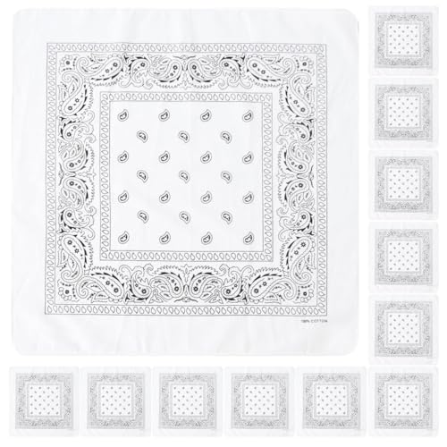 Falari 12 Pack Bandanas Multipurpose Cotton Novelty Paisley Bandana Headband for Cowboy Men Women 22 x 22 - color: White