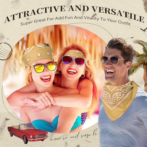 Suhine 12 Pcs Bandanas Bulk for Women Men 22 x 22 Inch Paisley Headband Cowboy Handkerchief Summer Beach Party Costume - color: Beige